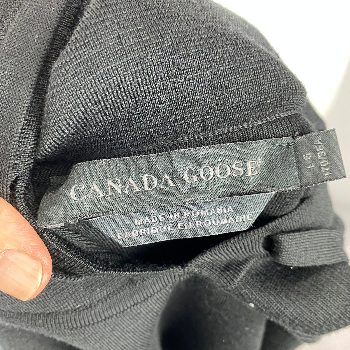 Canada Goose Black Wool Logo Hooded Sweater L