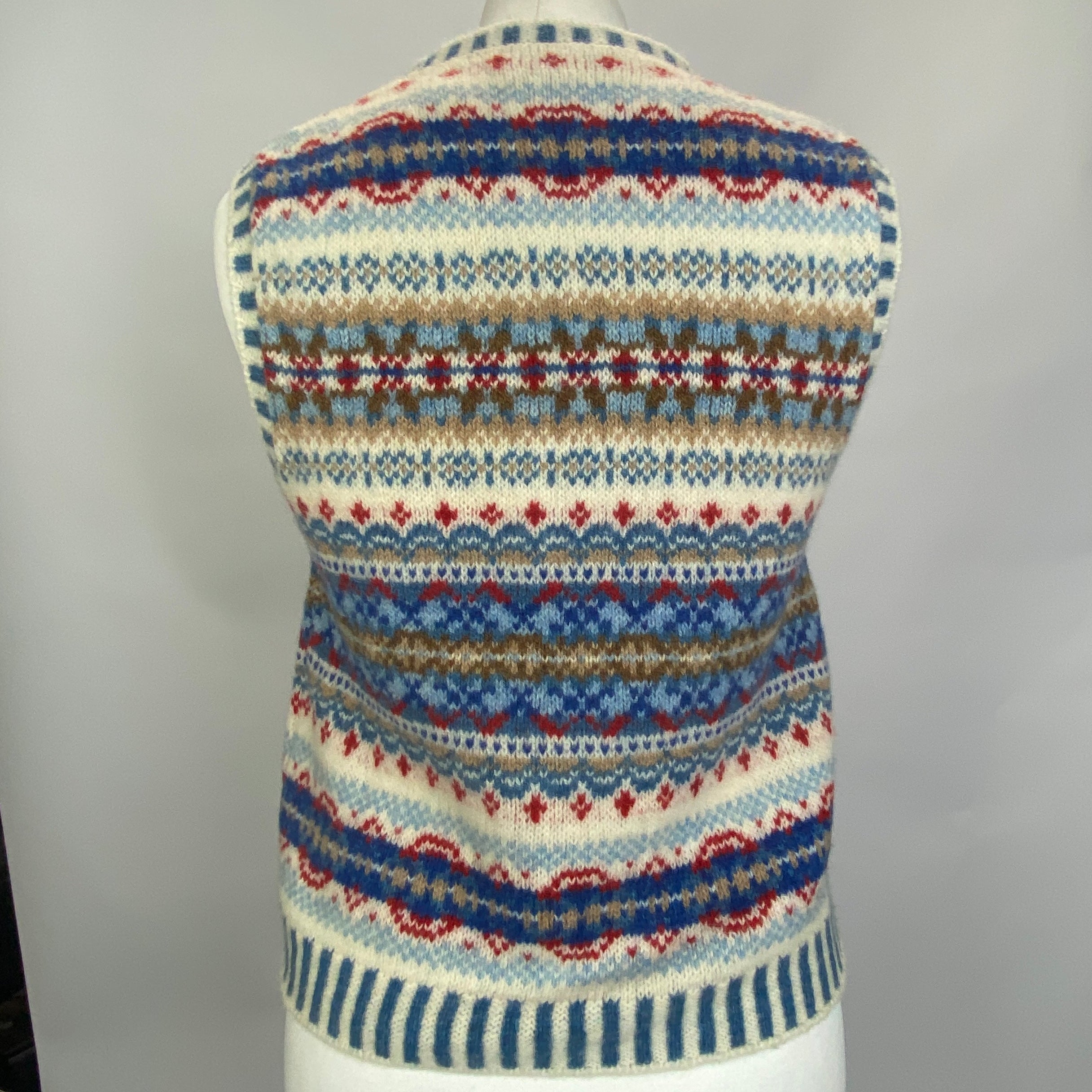 Eribe Blue & Ivory Fairisle Knit Wool Sweater Vest XS