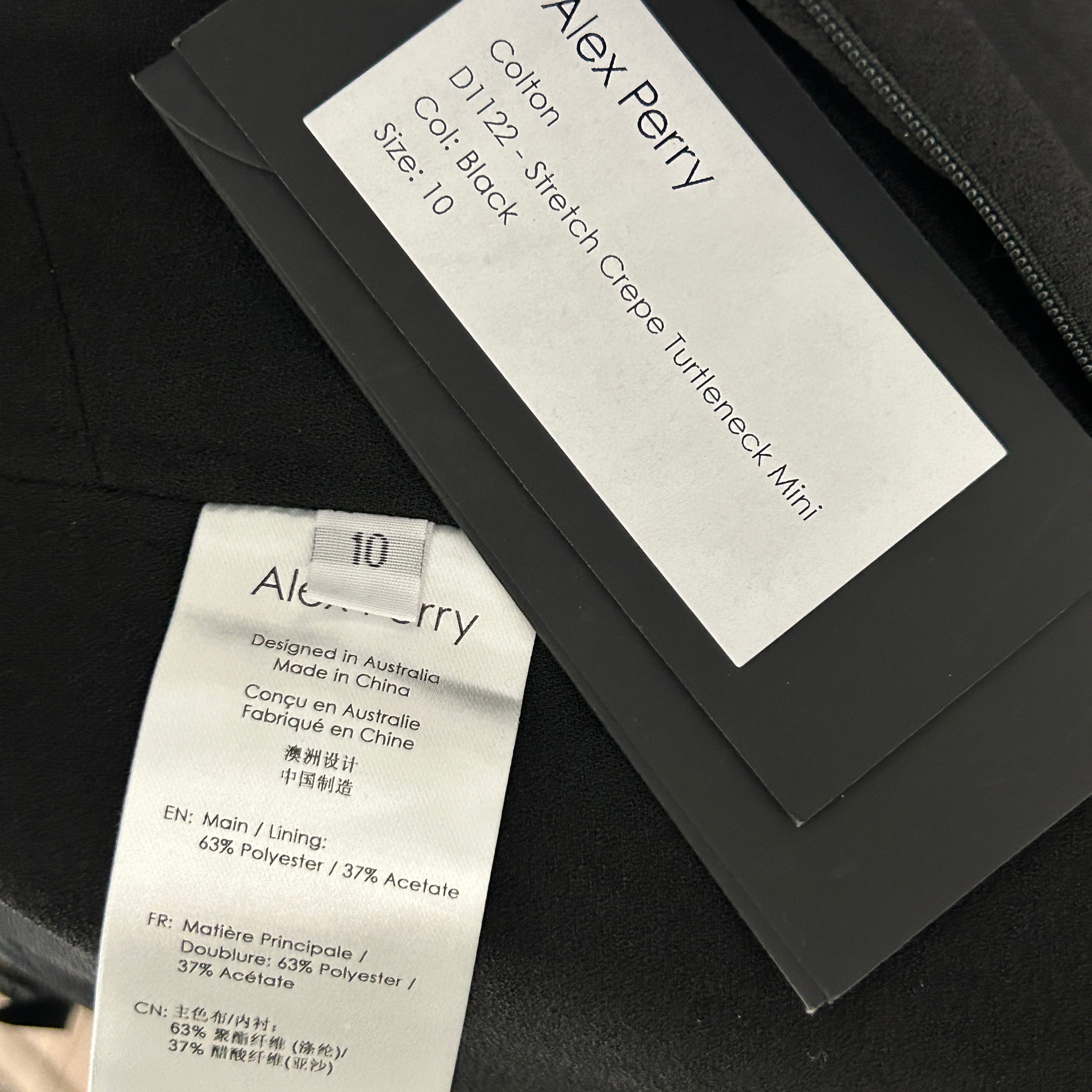 Alex Perry New £828 Black Stretch Crepe Turtleck Minidress S