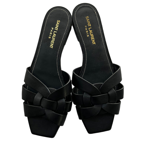 Saint Laurent_£595 Black Leather Tribute Sandals_37