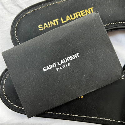 Saint Laurent £595 Black Leather Tribute Sandals 37