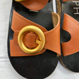 Joseph Brand New Tan Leather & Brushed Gold Flatbed Sandals 37