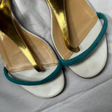 Christian Louboutin Aqua Suede & Gold leather Flat Sandals 39.5