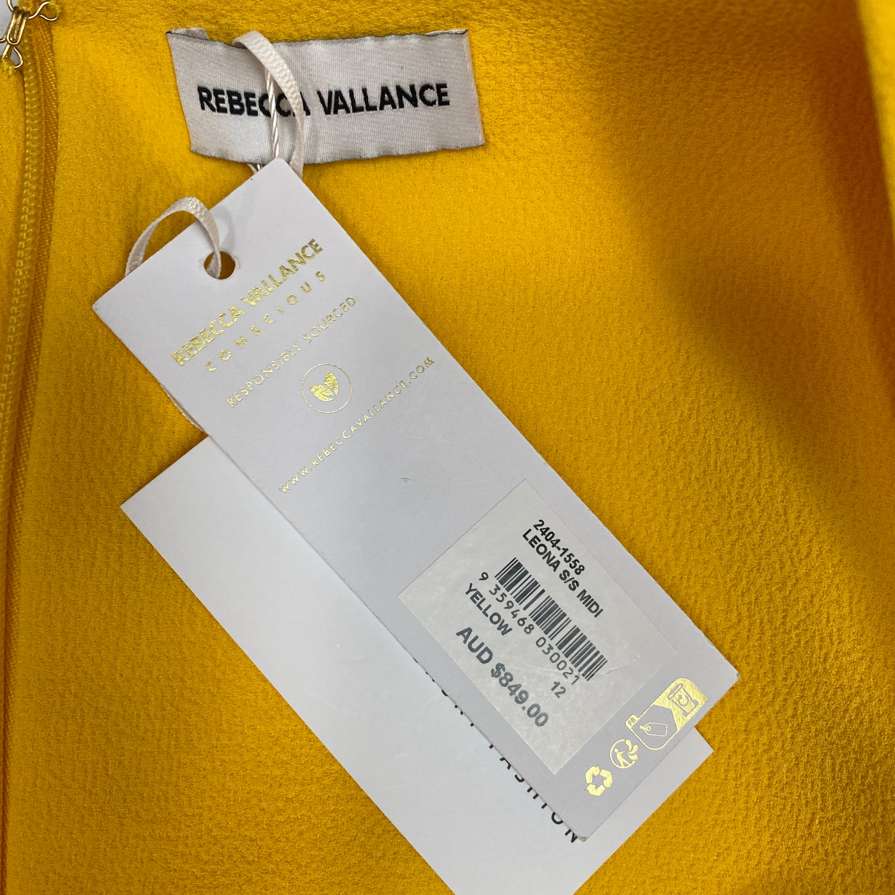 Rebecca Vallance New £770 Yellow Crepe Leona Maxi Dress M