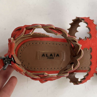 Alaia Blood Orange Suede Lasercut Gladiator Sandals 36.5