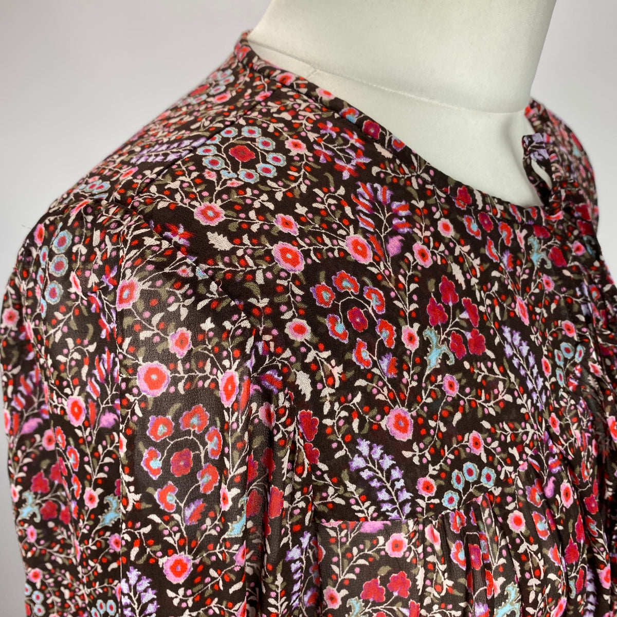 Isabel Marant Etoile Brown & Raspberry Floral Chiffon Blouse S