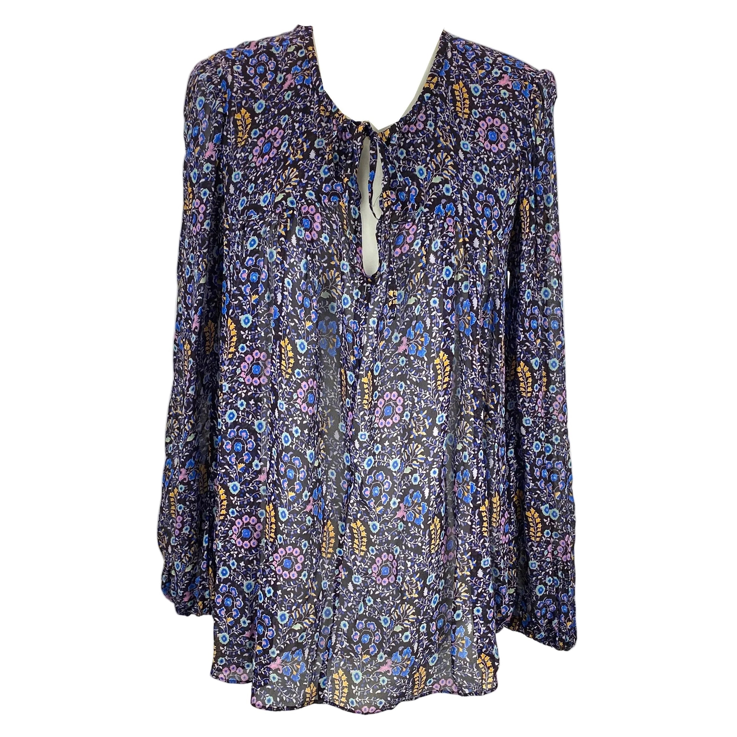 Isabel Marant Etoile Navy & Aqua Floral Chiffon Blouse S