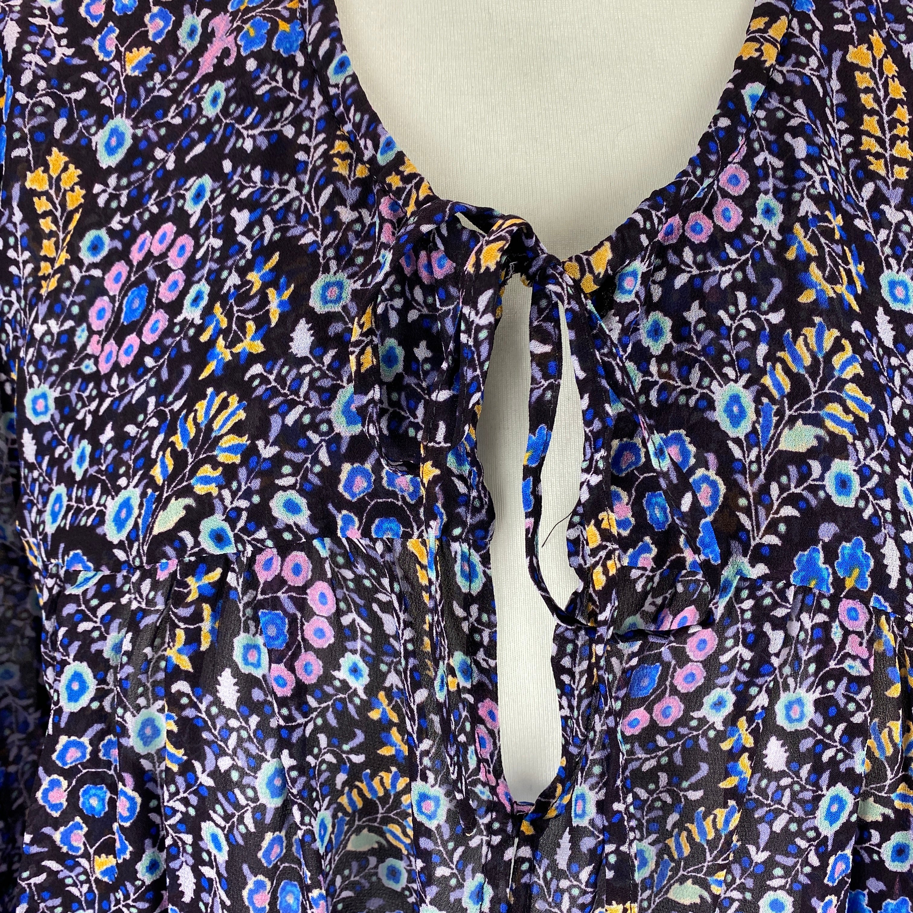Isabel Marant Etoile Navy & Aqua Floral Chiffon Blouse S