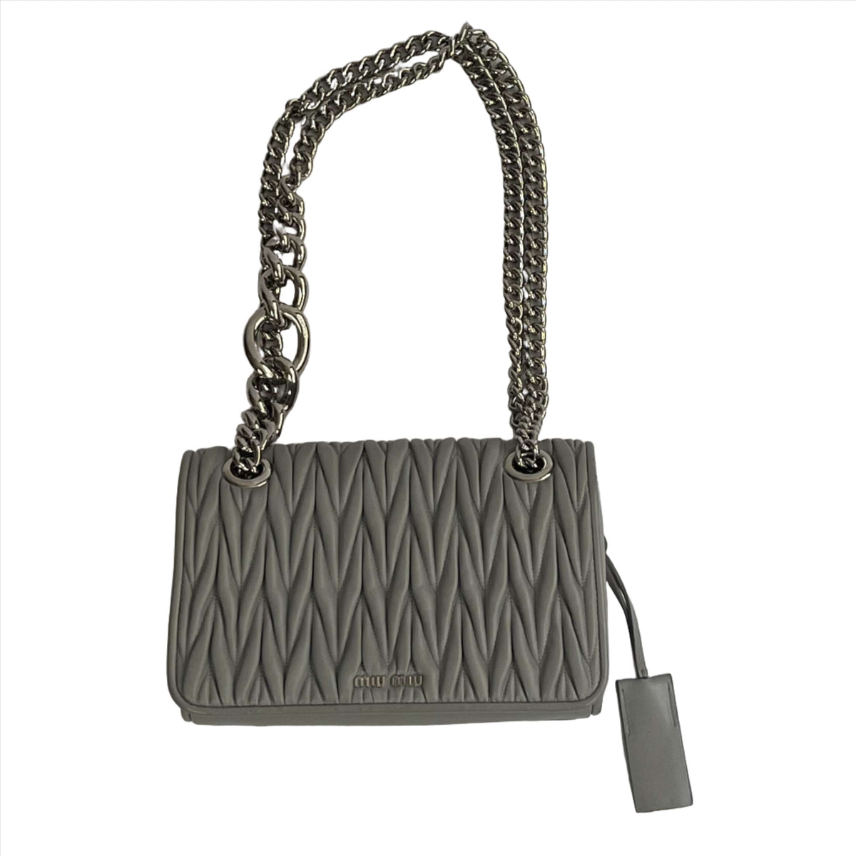 Miu Miu Pearl Grey Matelasse Chain Handle Shoulderbag