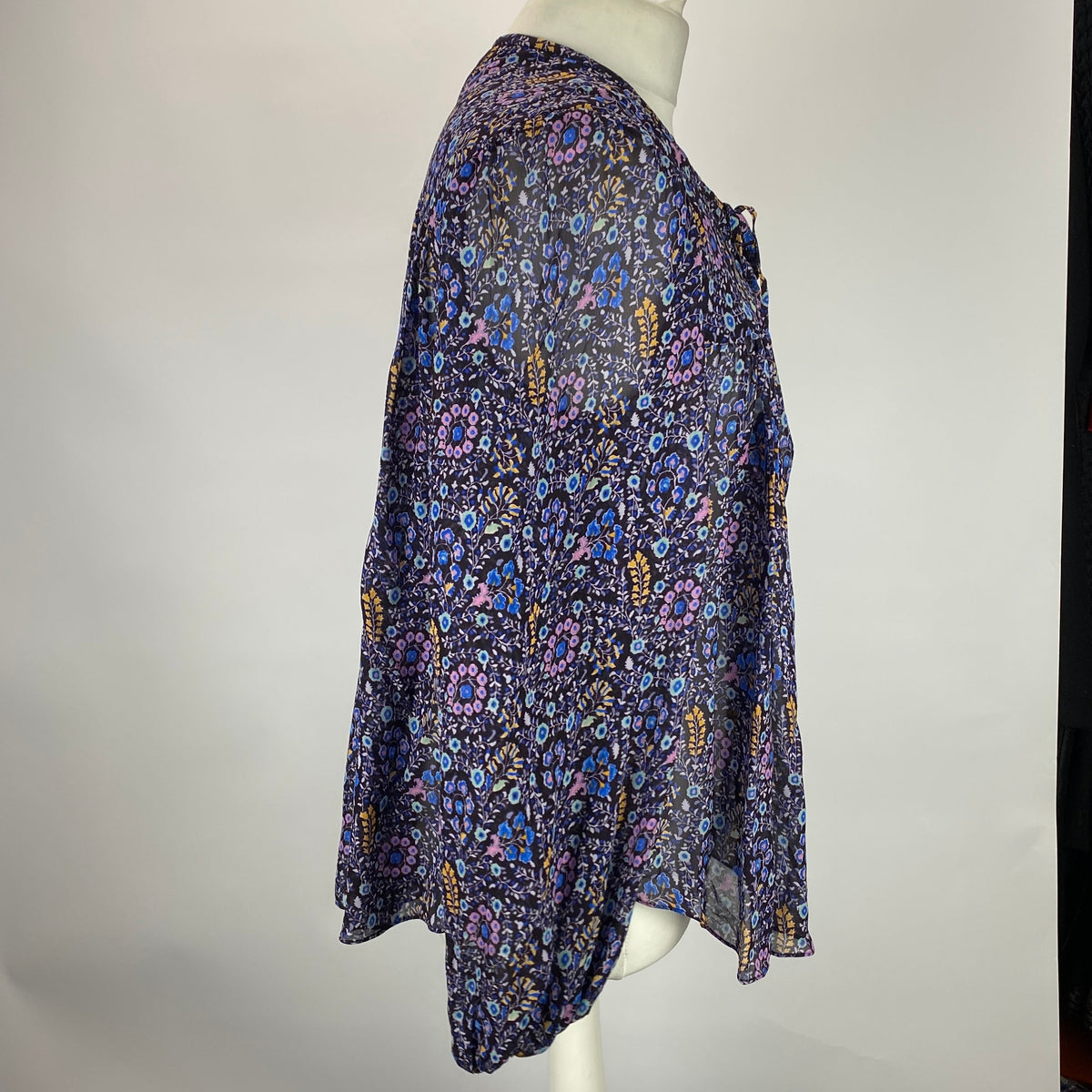 Isabel Marant Etoile Navy & Aqua Floral Chiffon Blouse S