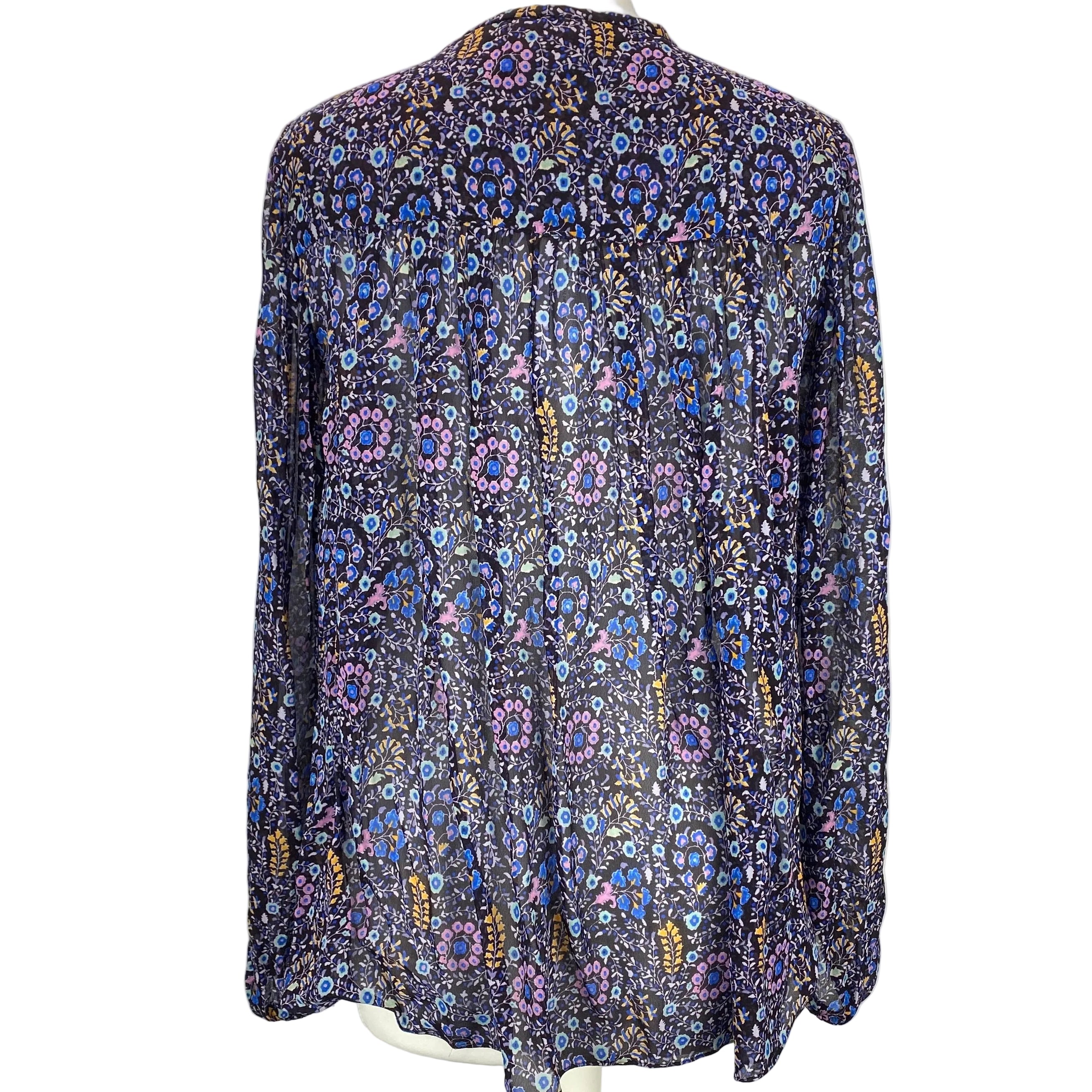 Isabel Marant Etoile Navy & Aqua Floral Chiffon Blouse S