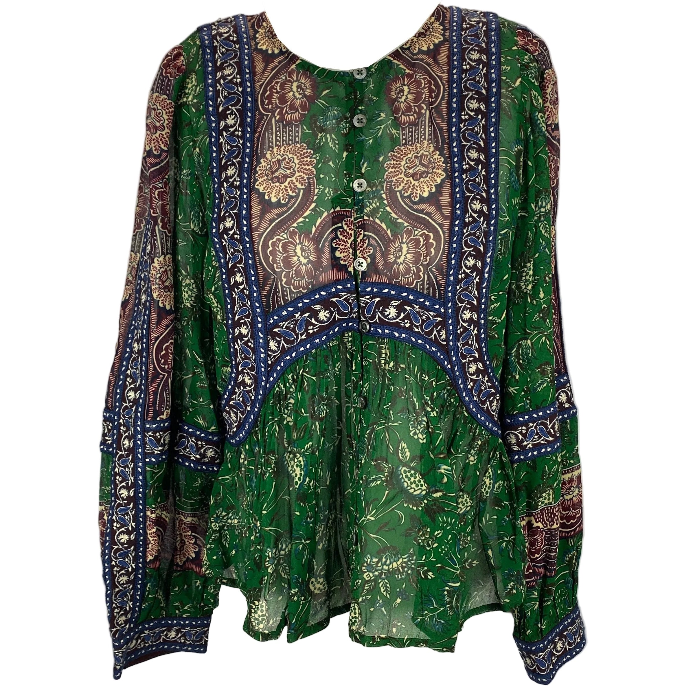Sea New York Emerald Paisley Chiffon Blouse M