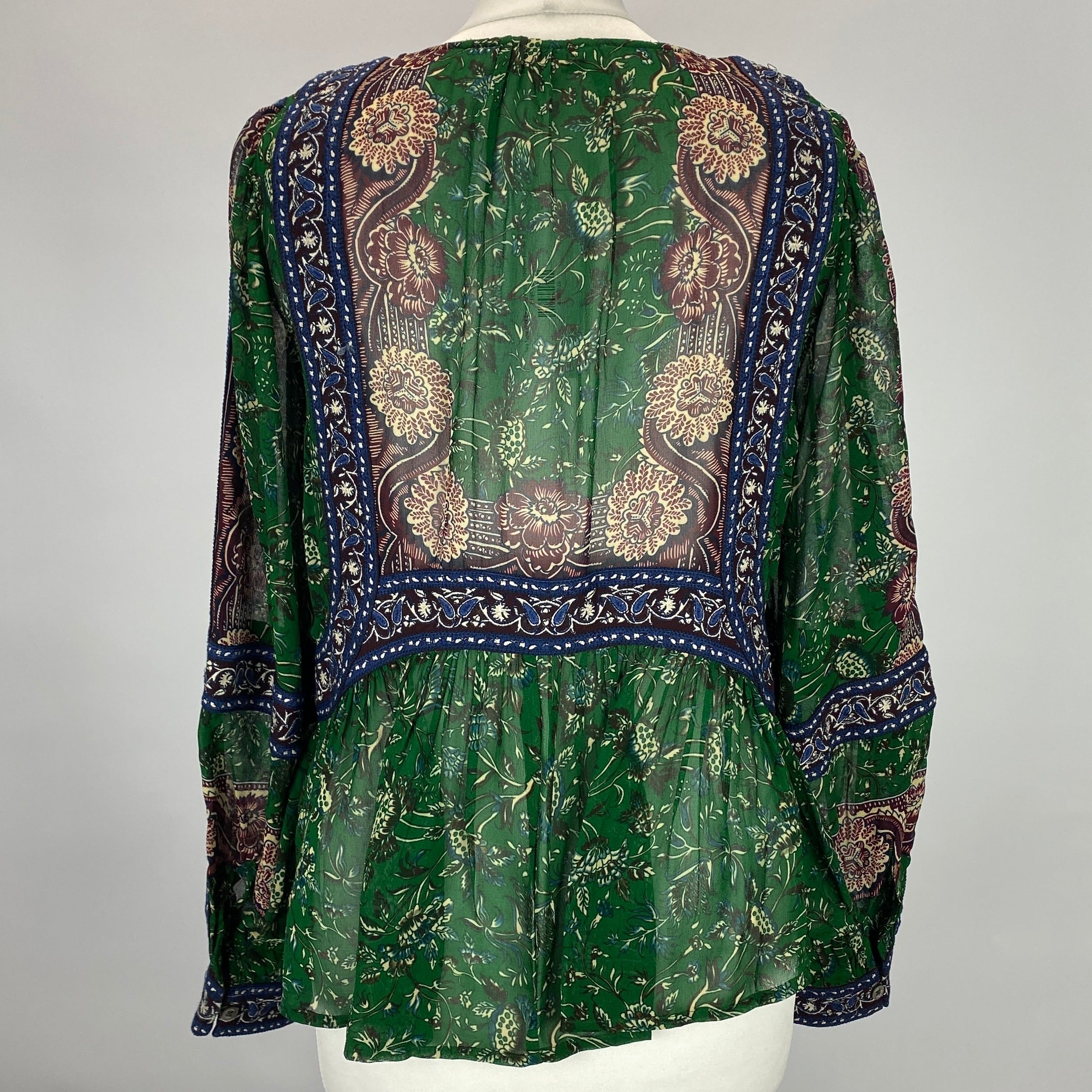 Sea New York Emerald Paisley Chiffon Blouse M