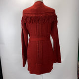 Altuzarra Burgundy Cashmere & Wool Fringed Belted Cardi Jacket L