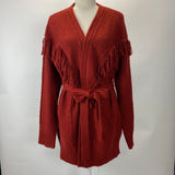 Altuzarra Burgundy Cashmere & Wool Fringed Belted Cardi Jacket L