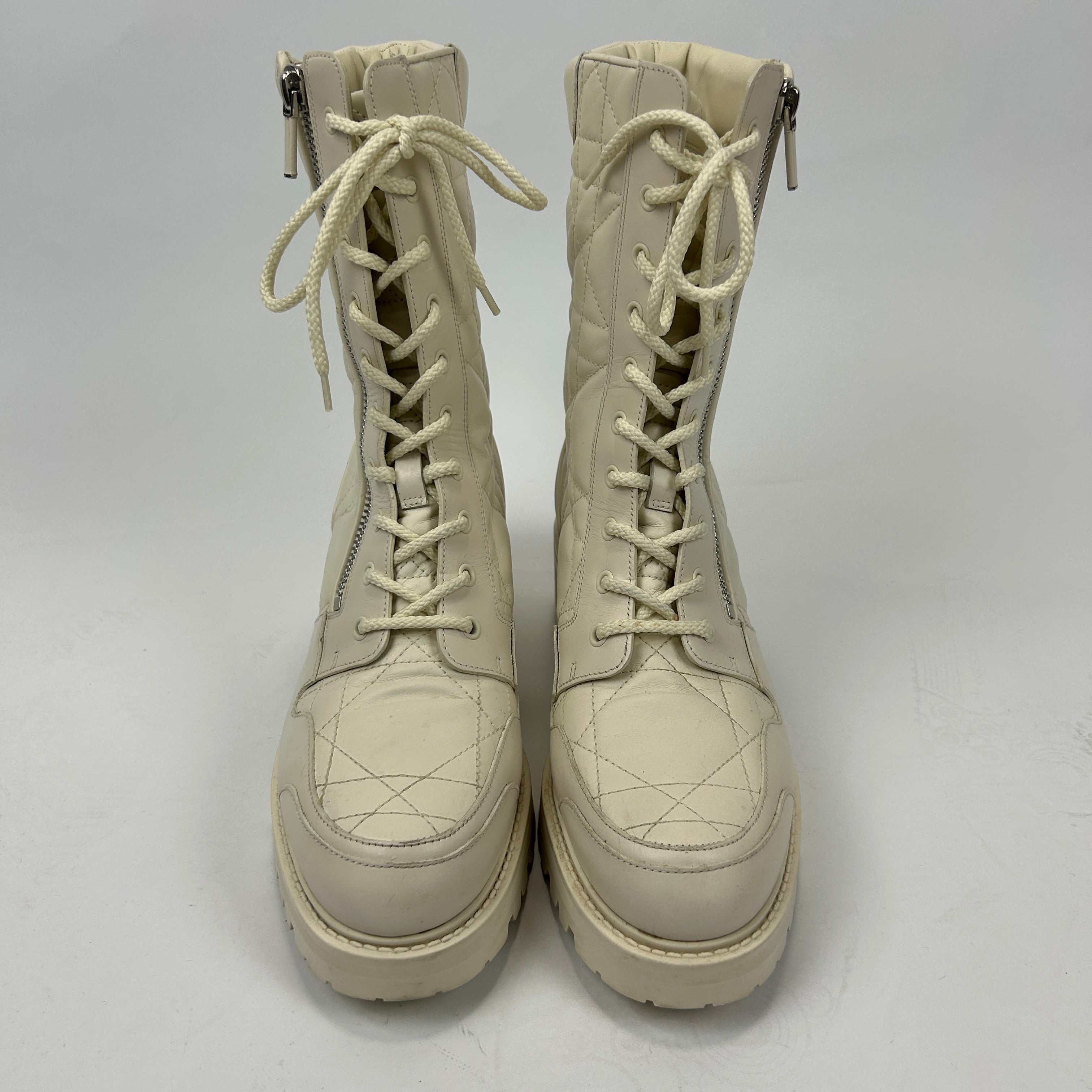 Christian Dior £1550 White Quilted Cannage Combat Boots 41