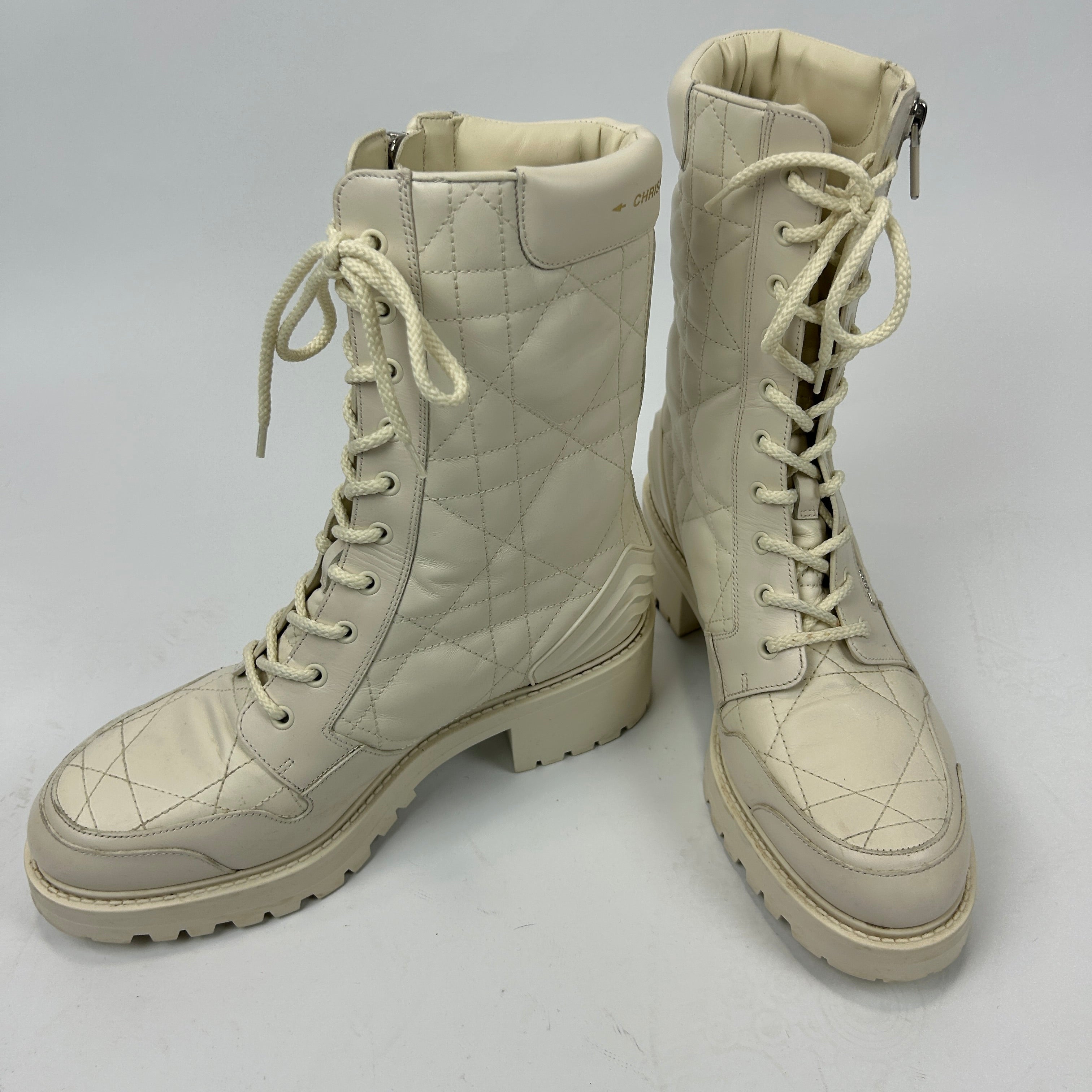 Christian Dior £1550 White Quilted Cannage Combat Boots 41