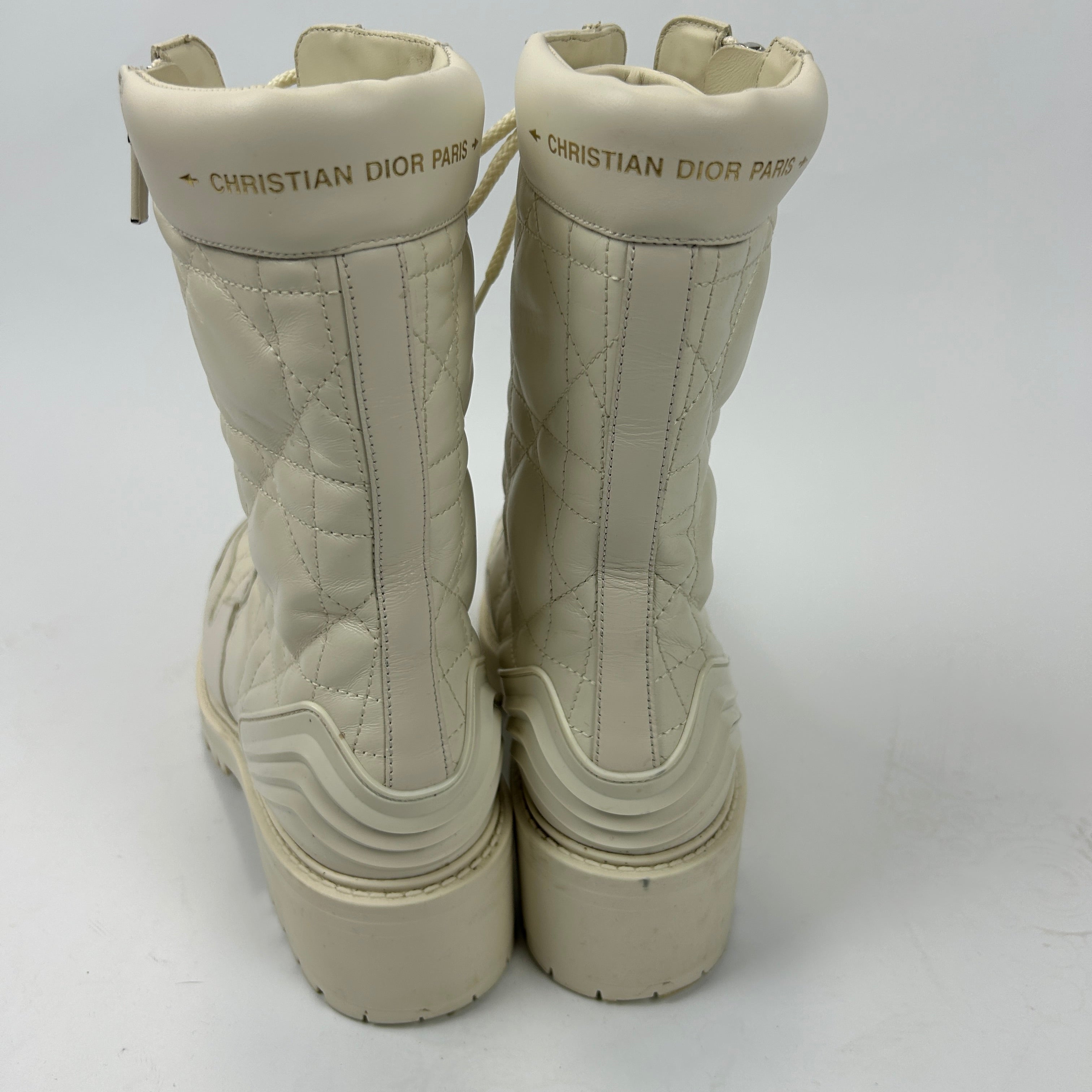 Christian Dior £1550 White Quilted Cannage Combat Boots 41