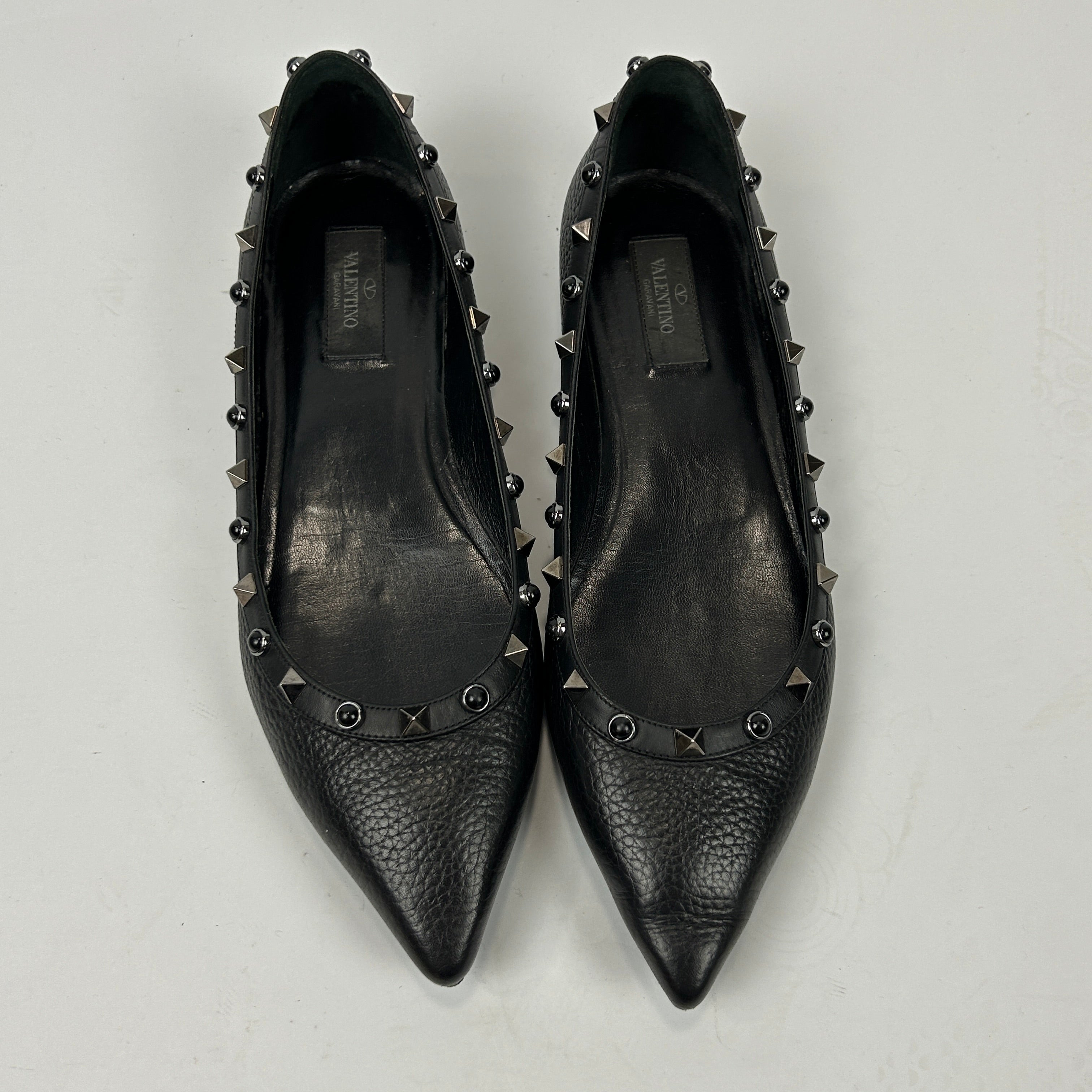 Valentino £680 Black Rockstud Flats 40