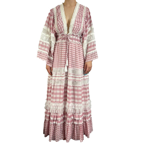 Fillyboo_Brand New £540 Charm Your Way Pink Gingham Maxi Dress_S