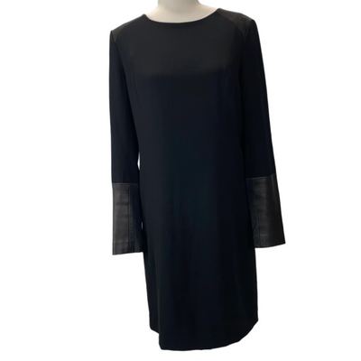 Rag & Bone Black Cady Crepe Dress with Leather Detail M