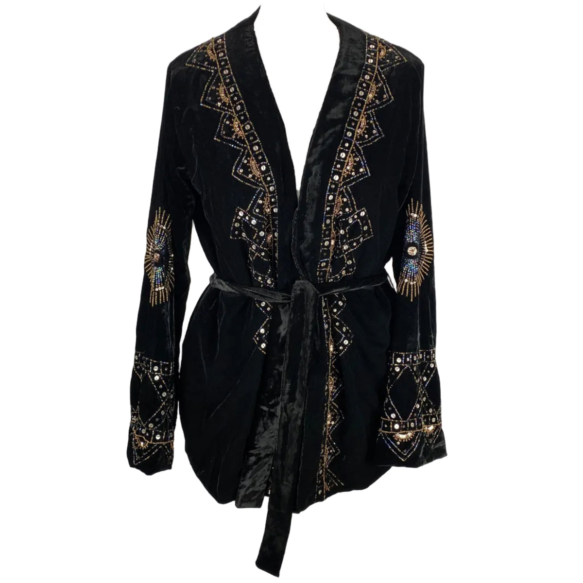 Antik Batik New £525 Black Embellished Velvet Belted Jacket M