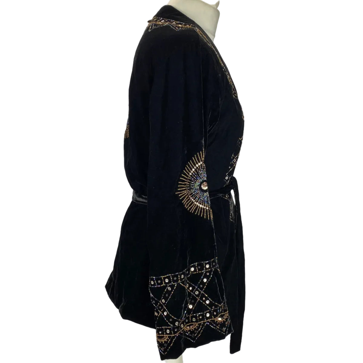 Antik Batik New £525 Black Embellished Velvet Belted Jacket M