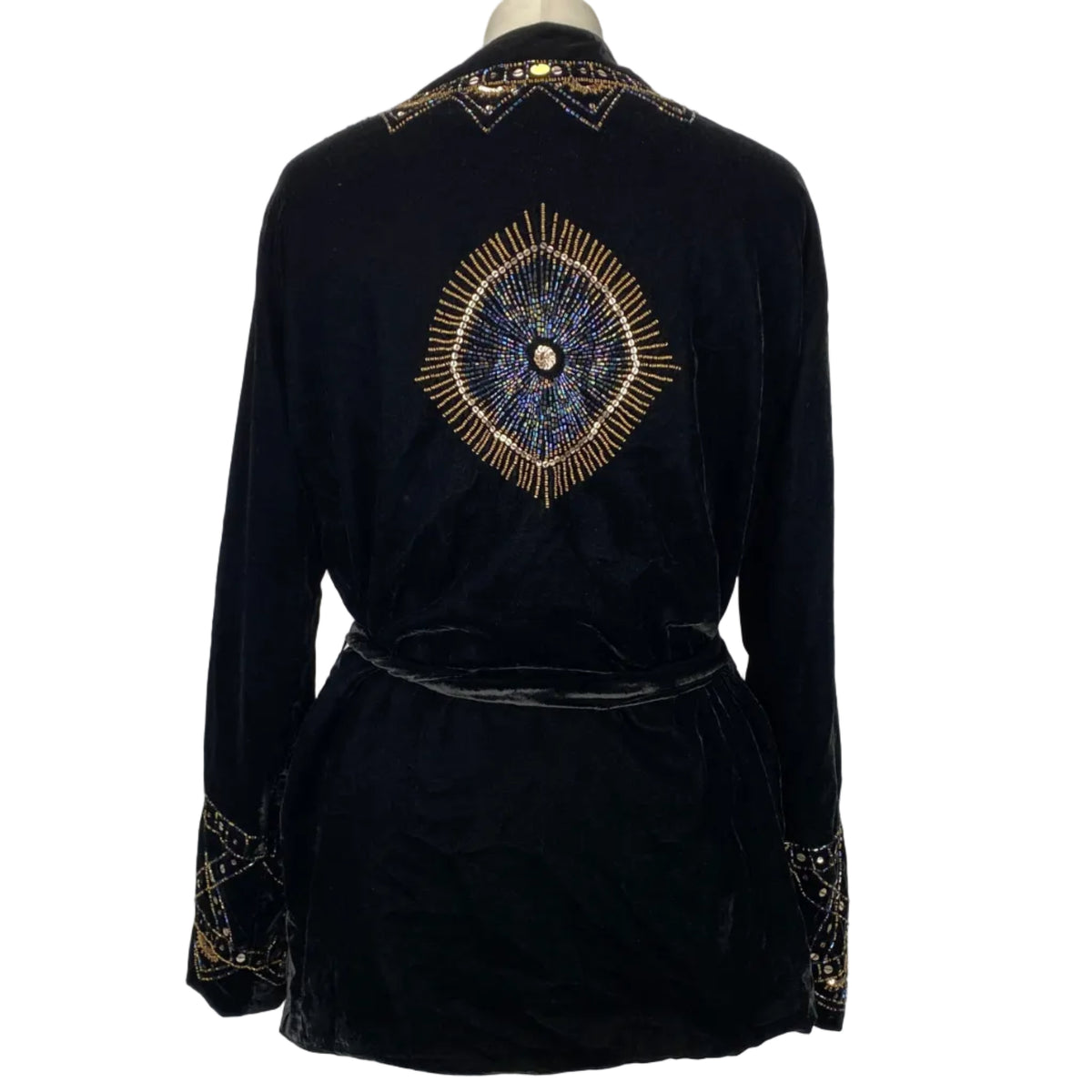 Antik Batik New £525 Black Embellished Velvet Belted Jacket M