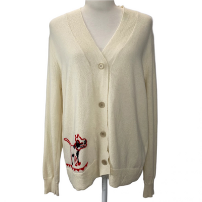 Wood Wood Cream Dog Motif Wool Cardigan M