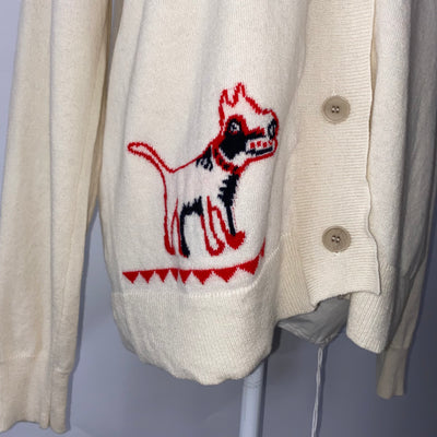 Wood Wood Cream Dog Motif Wool Cardigan M