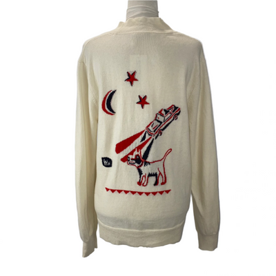 Wood Wood Cream Dog Motif Wool Cardigan M