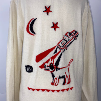 Wood Wood Cream Dog Motif Wool Cardigan M