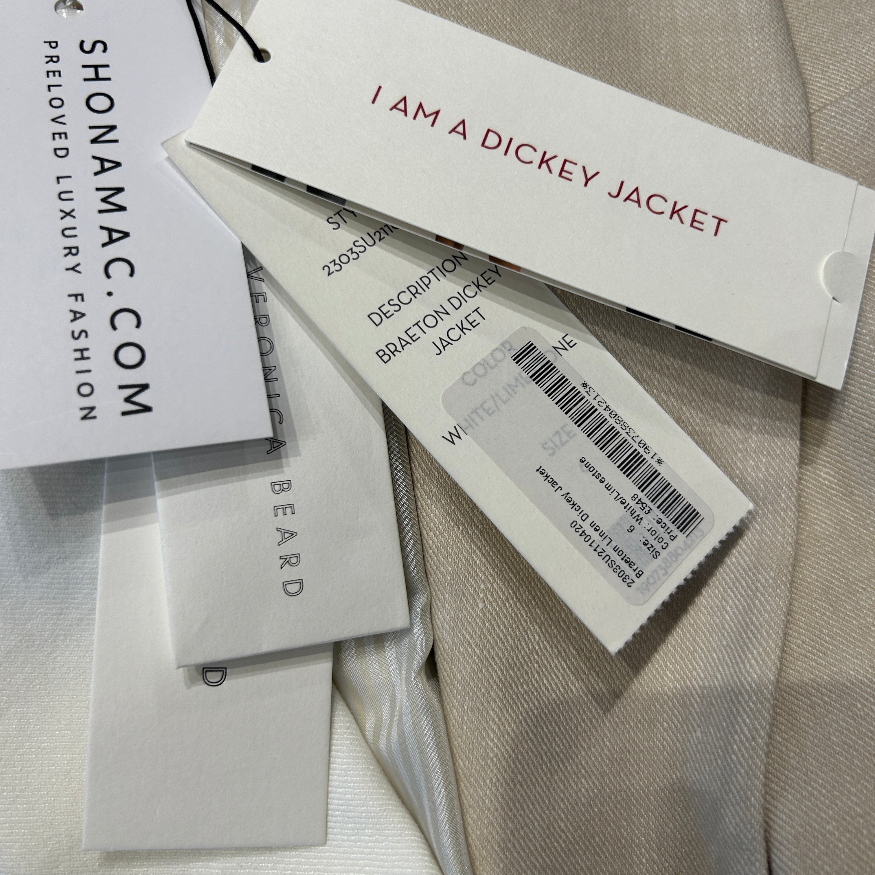 Veronica Beard New £548 White & Limestone Braeton Dickey Jacket S