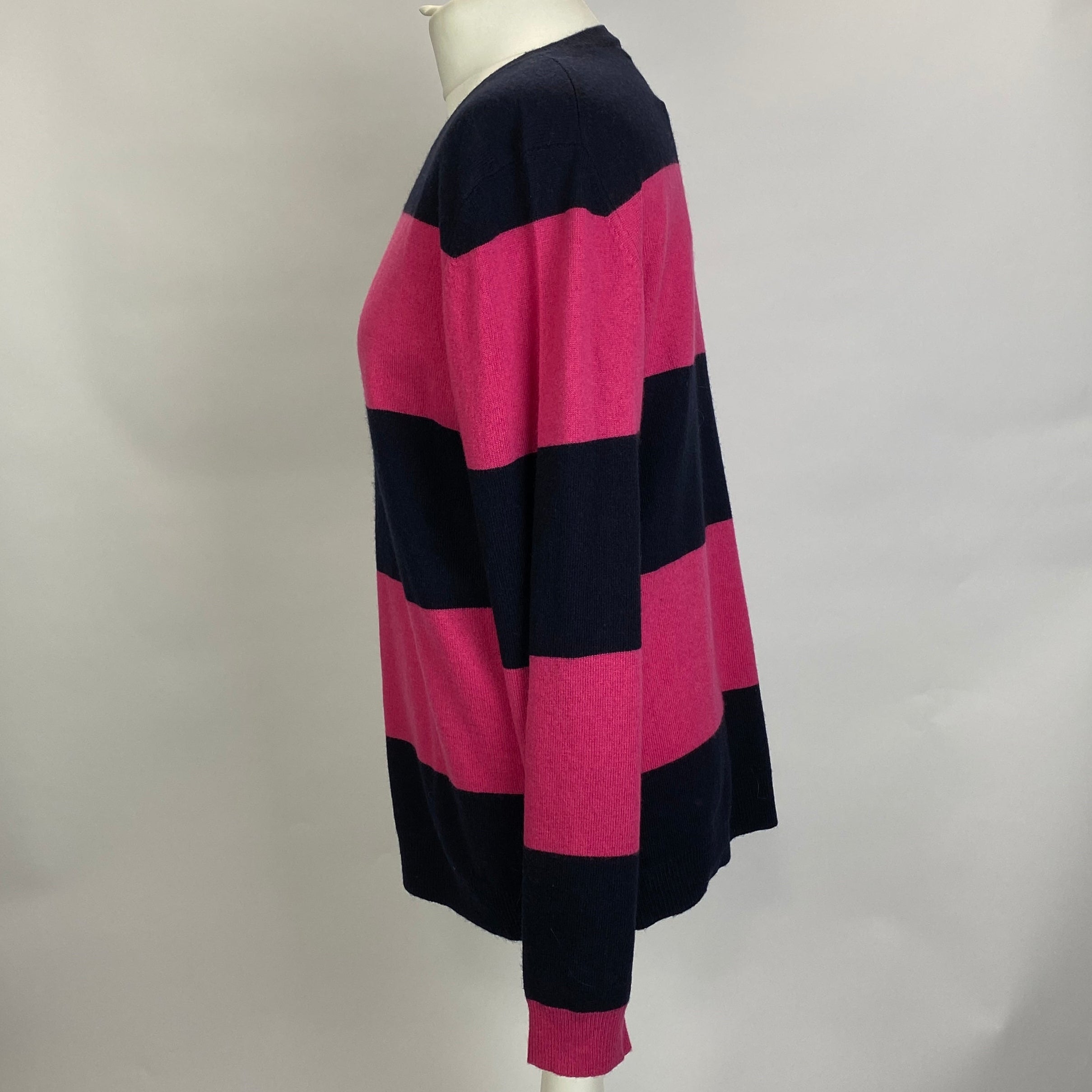 Chinti & Parker Navy & Fuchsia Stripe Cashmere Mix Sweater L