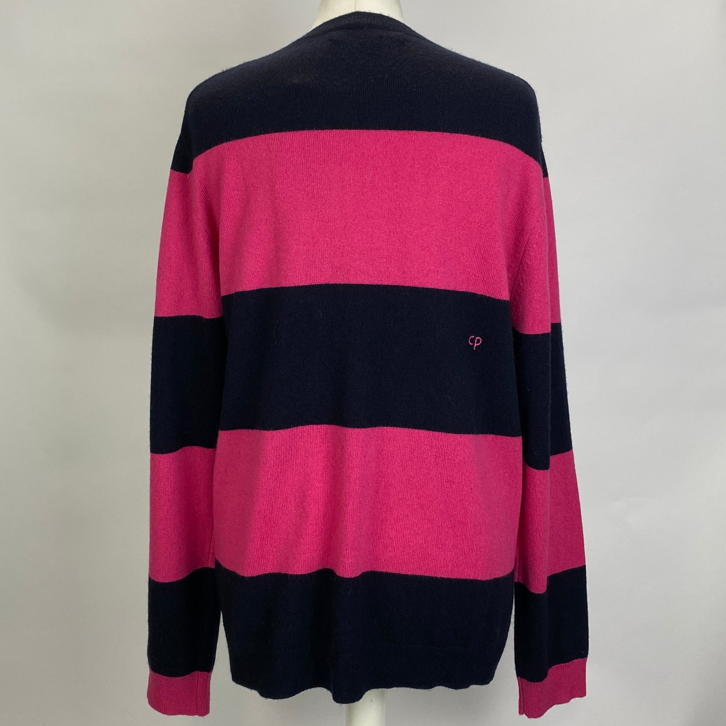 Chinti & Parker Navy & Fuchsia Stripe Cashmere Mix Sweater L