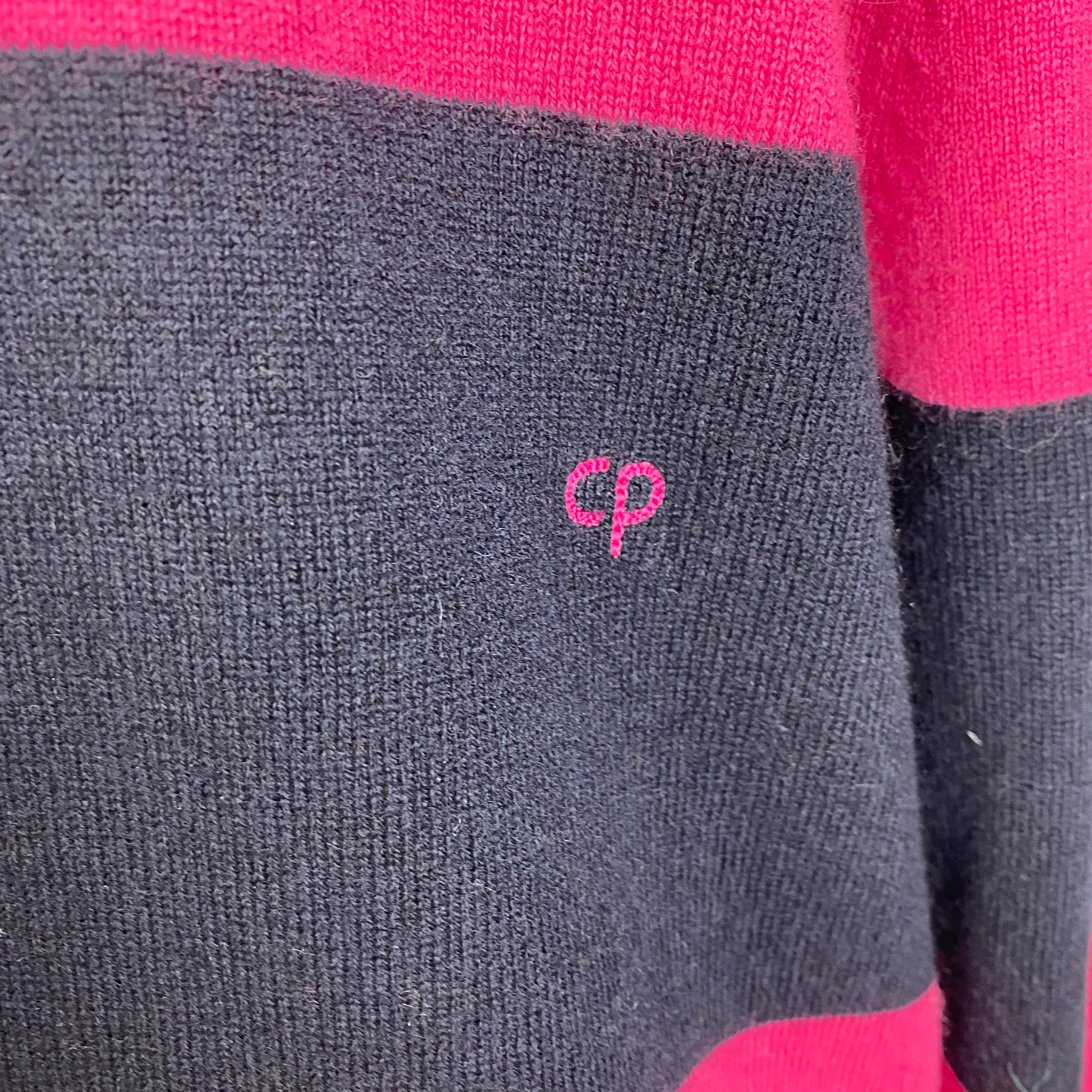 Chinti & Parker Navy & Fuchsia Stripe Cashmere Mix Sweater L