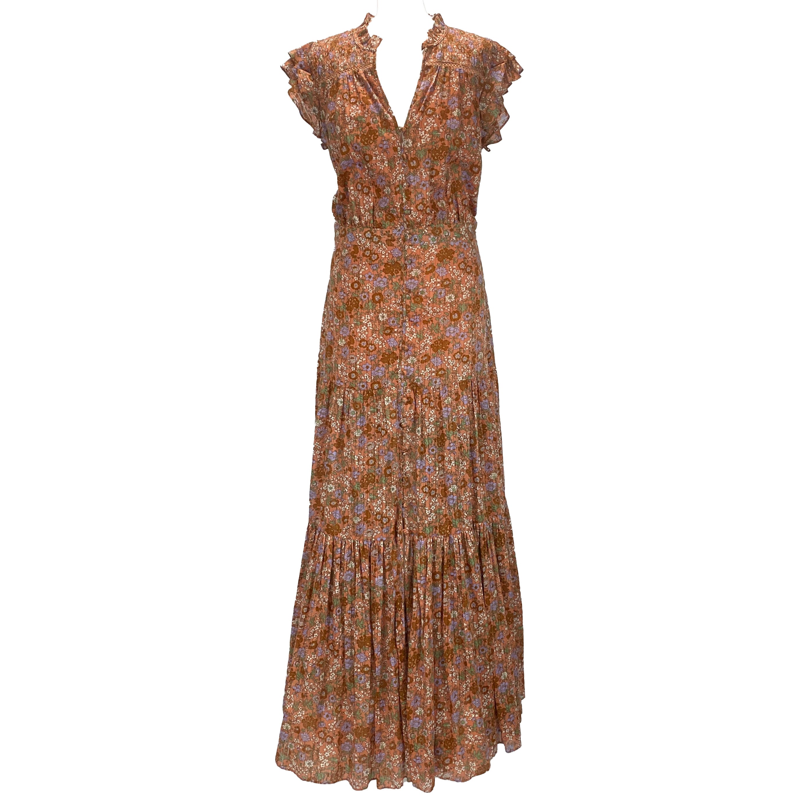 Veronica Beard Salmon Floral Button Down Maxi Dress M