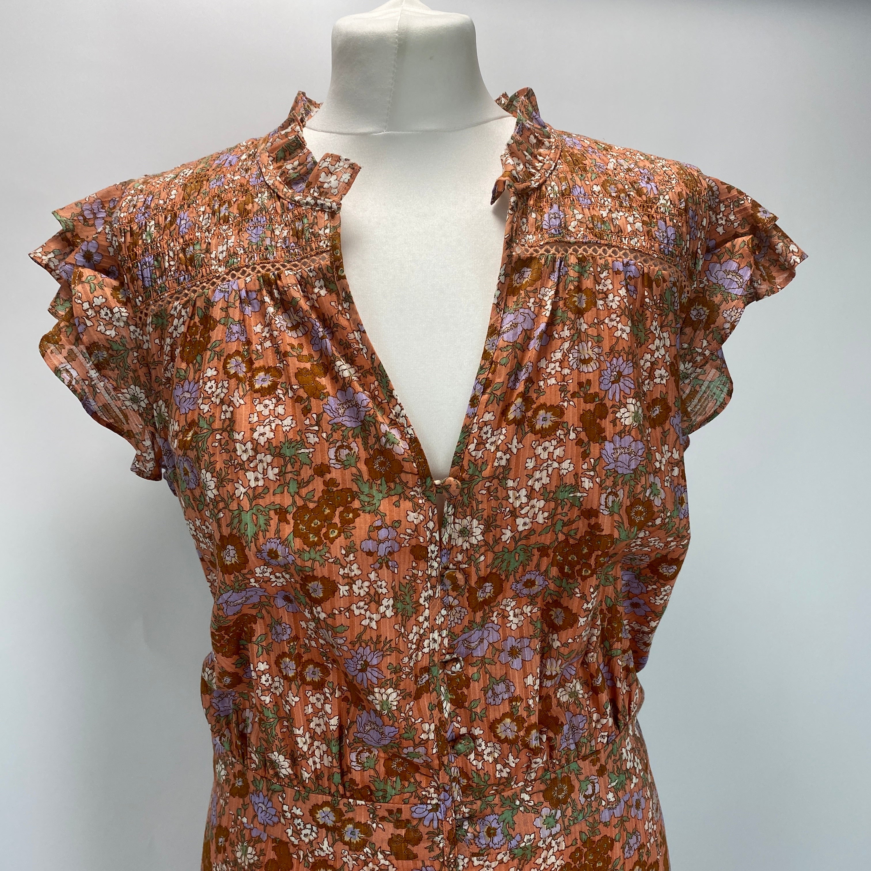 Veronica Beard Salmon Floral Button Down Maxi Dress M