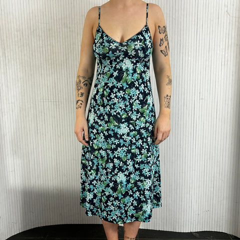 Zimmermann_Navy & Aqua Floral Silk Chiffon Maxi Dress_Sz1
