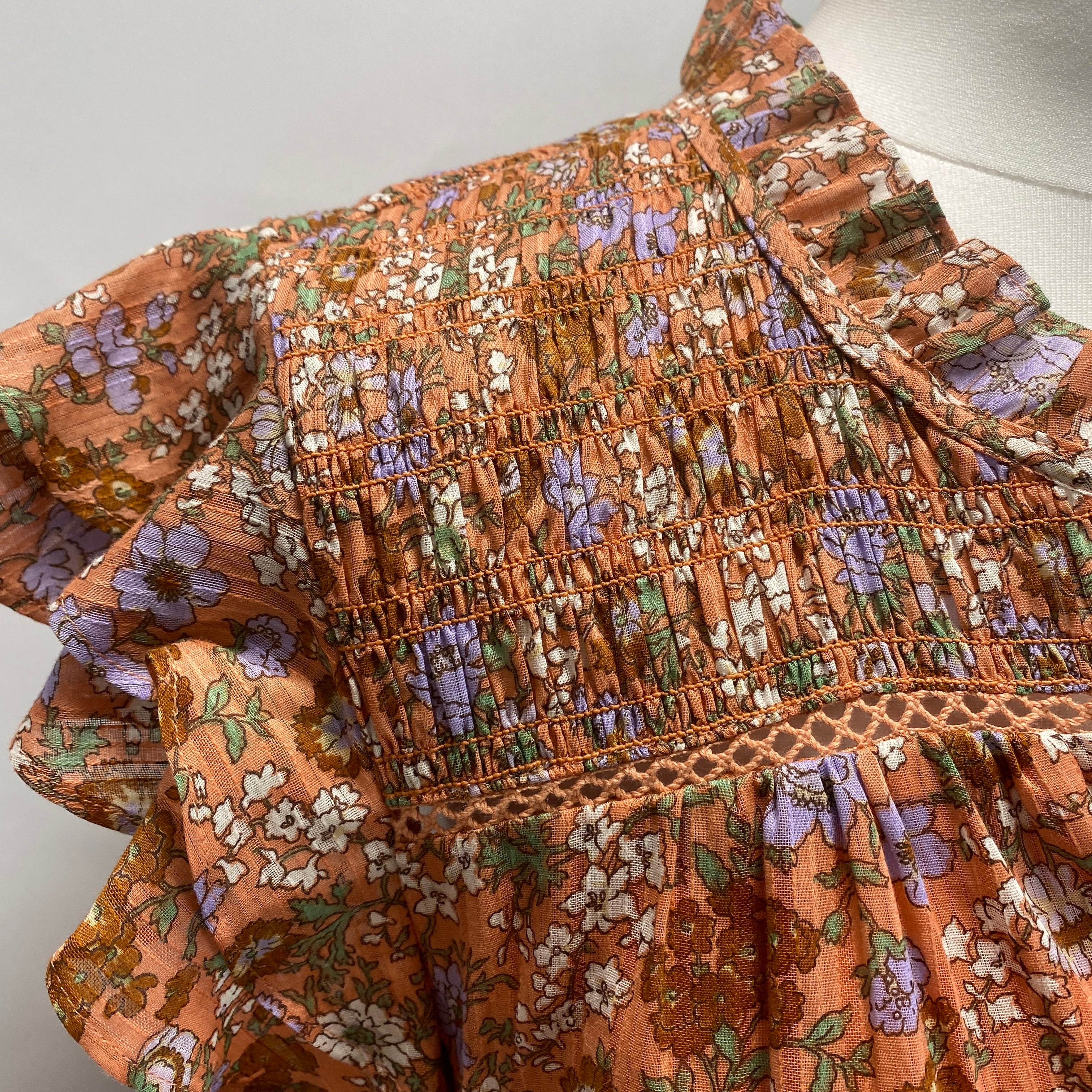 Veronica Beard Salmon Floral Button Down Maxi Dress M