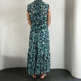 Zimmermann Navy & Aqua Floral Silk Chiffon Maxi Dress XS/S/M