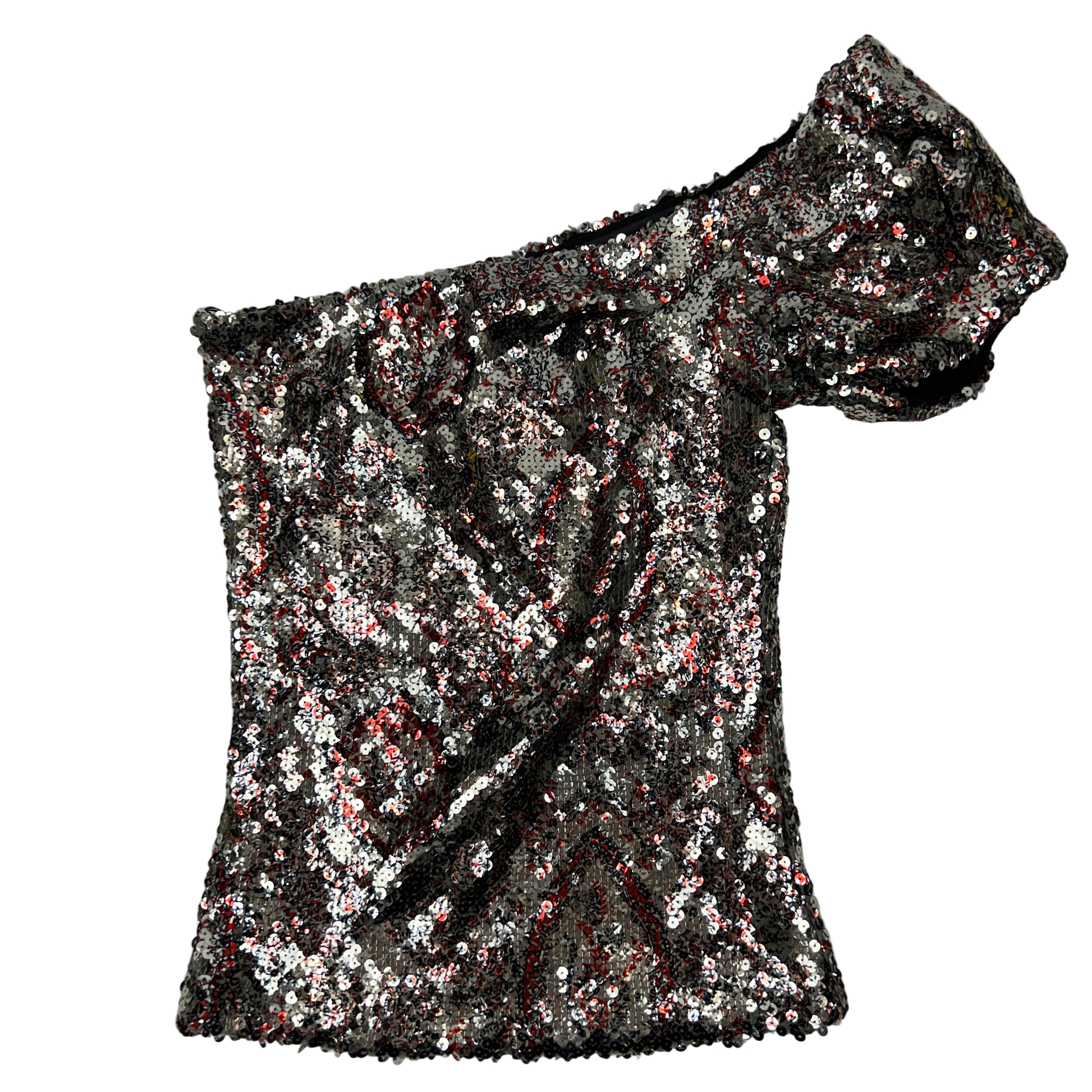 Isabel Marant Silver Sequin Superstretch One Shoulder Top S