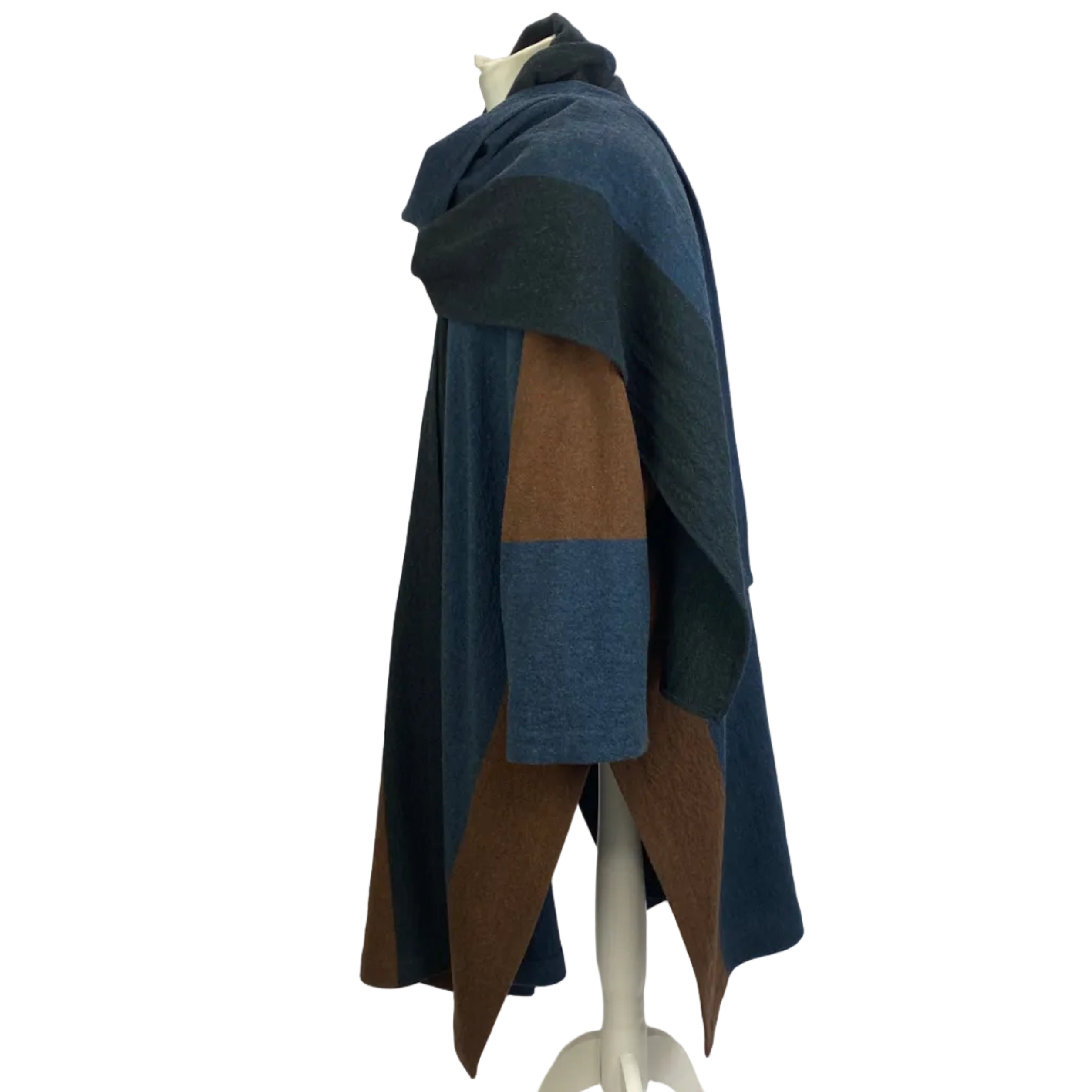 Masscob Navy & Tobacco Textured Wool Coat O/S