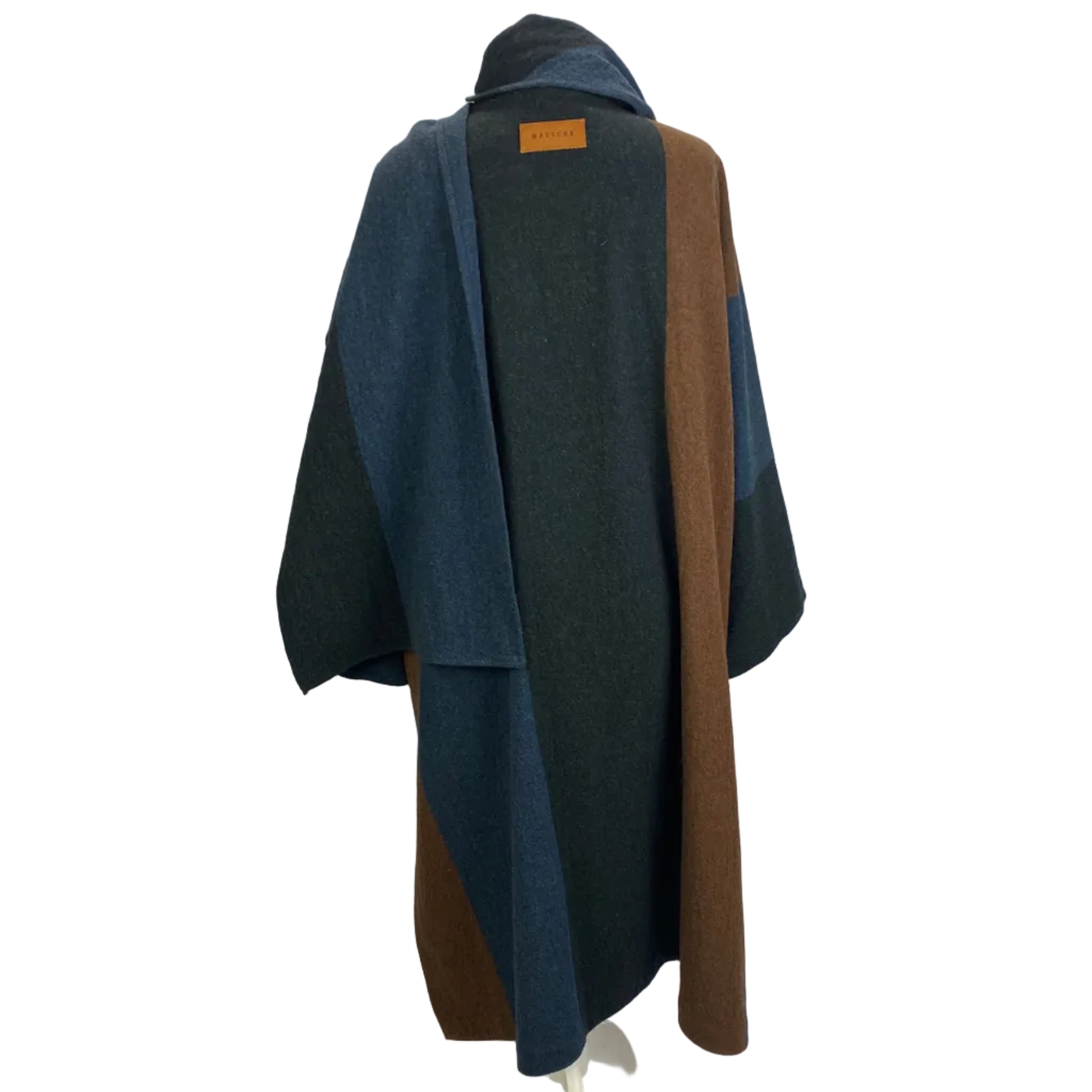Masscob Navy & Tobacco Textured Wool Coat O/S
