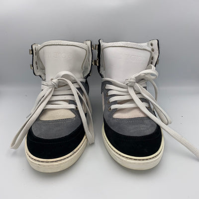 Jimmy Choo Black Grey & Cream Hi Top Trainers 39