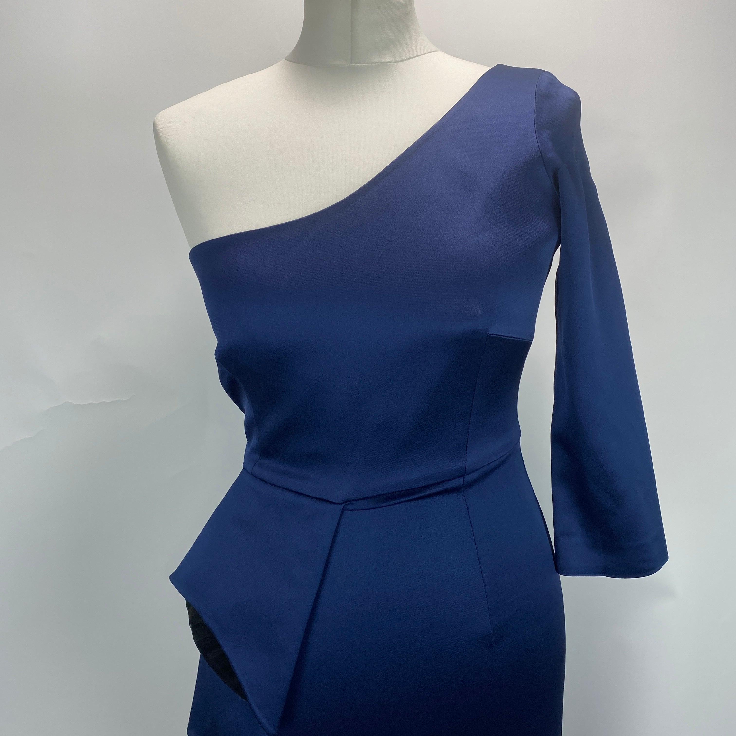 Safiyaa £1495 Navy Satin One Shoulder Evening Gown S