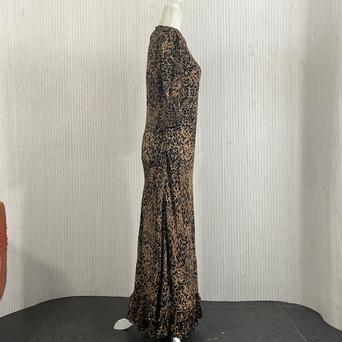 Rixo_Brand New Black & Camel Leopardprint Maxi Dress_S