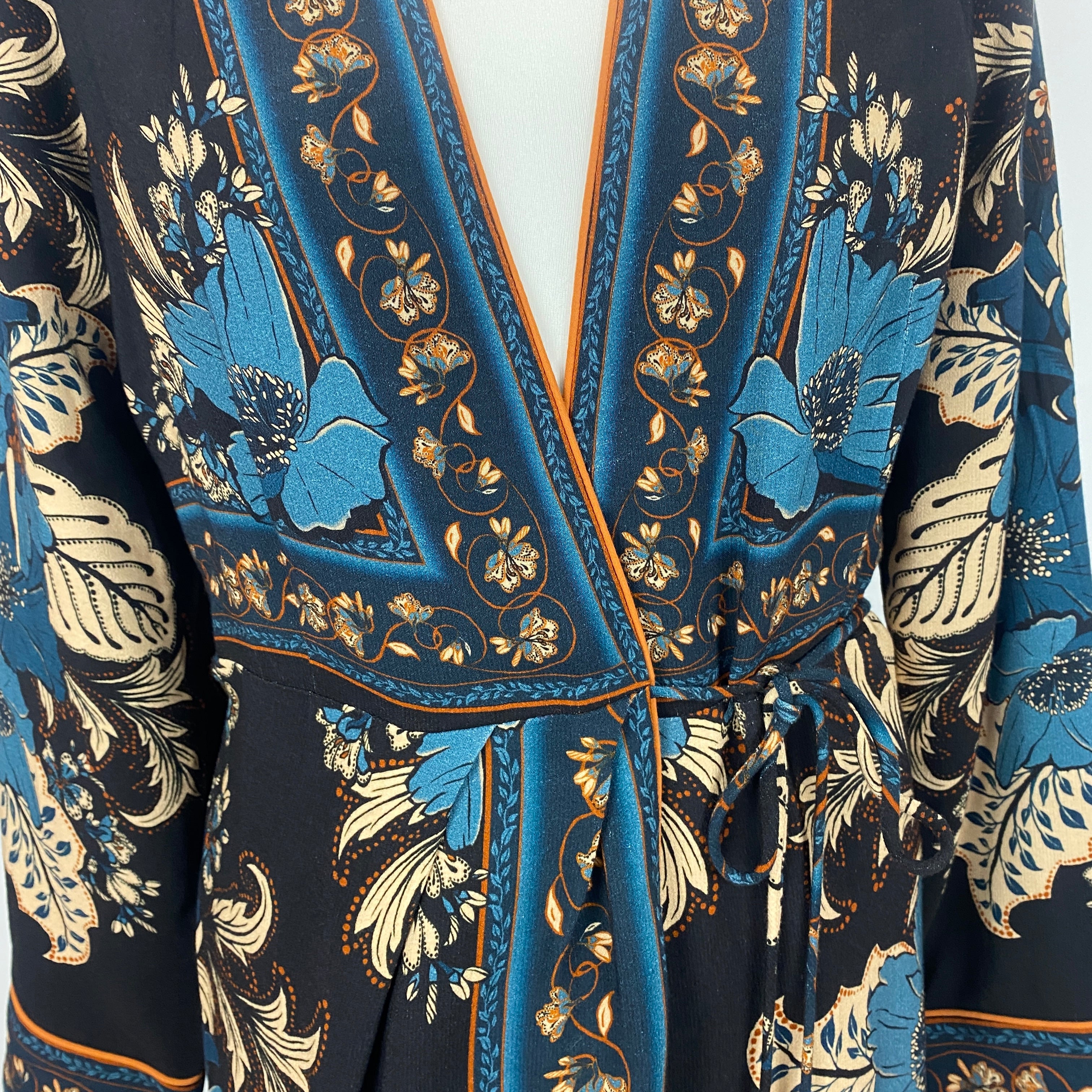 Farm Rio £340 Black Tapestry Blossom Wrap Midi Dress S