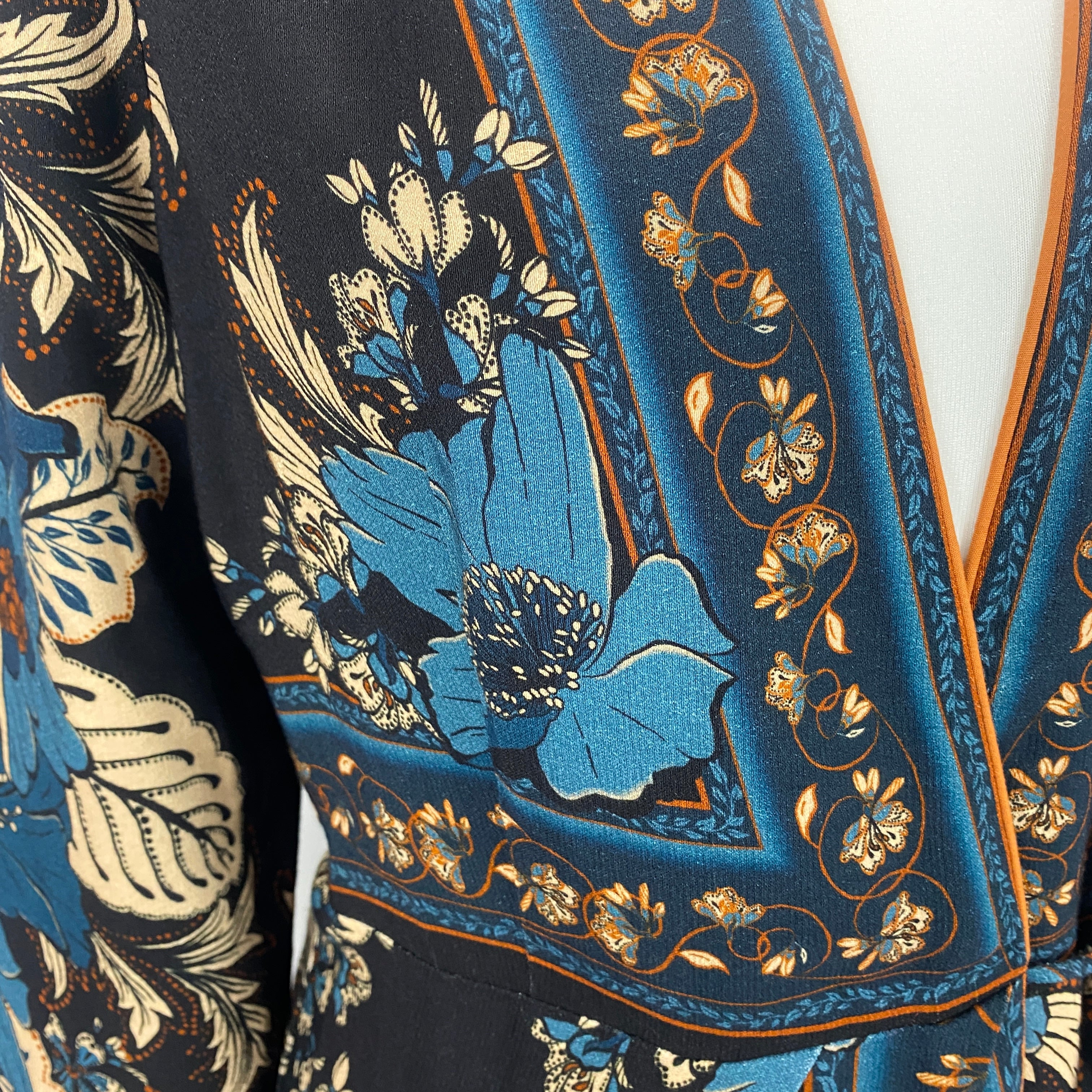 Farm Rio £340 Black Tapestry Blossom Wrap Midi Dress S