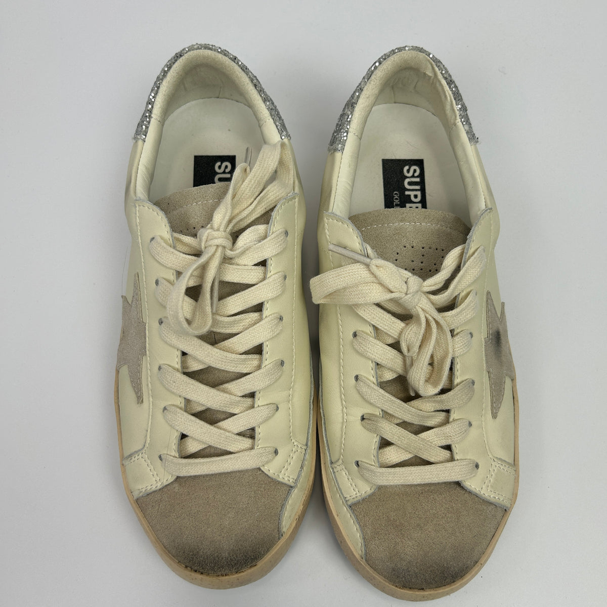 Golden Goose New £535 Cream & Silver Superstar Trainers 39